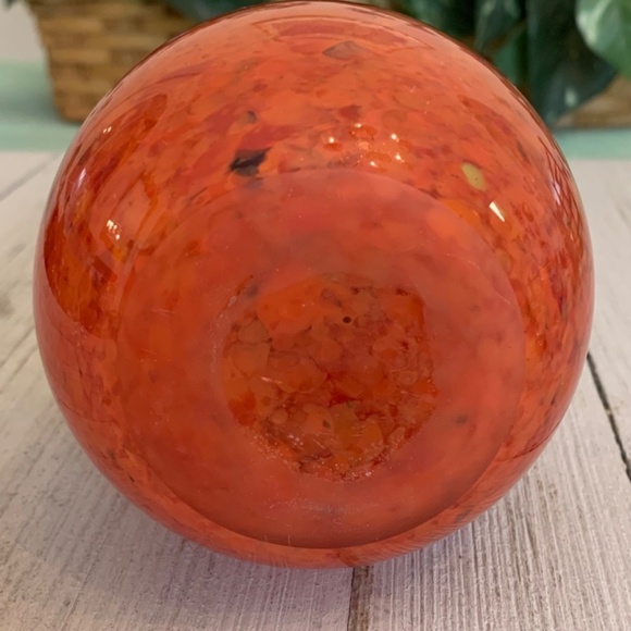 Orange Art Glass Weighted Apple Paperweight With Clear Green Stem Leaf 4 1/2” T - Picture 8 of 15